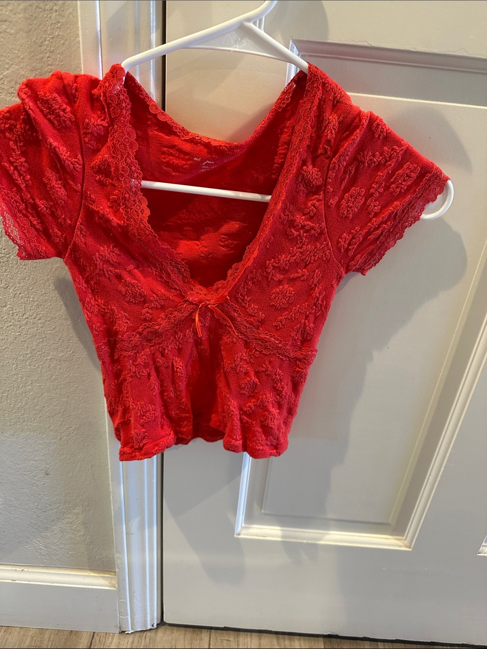 Urban Outfitters Red Lace-Trim Crop Top